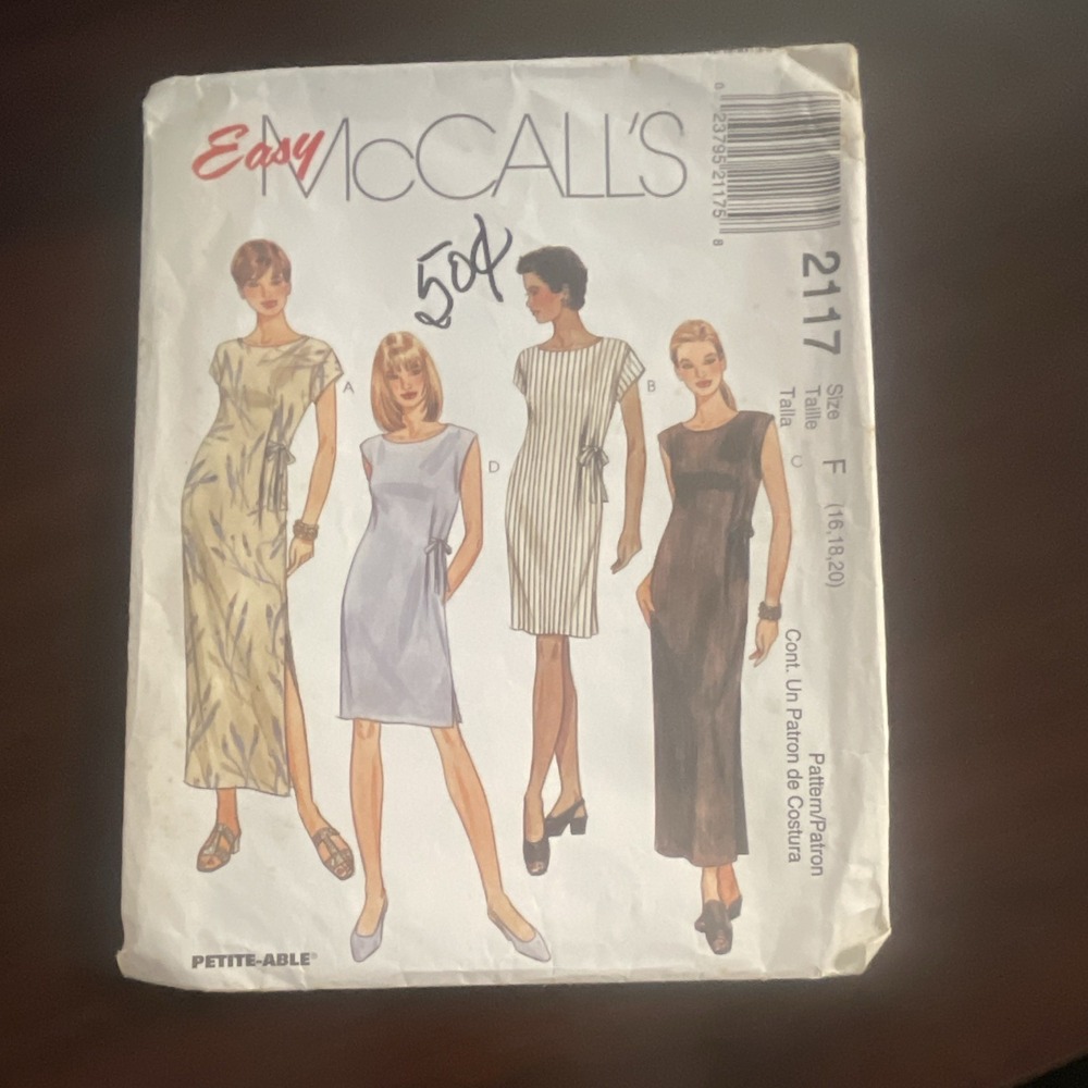 McCall’s Easy 2117 Vintage Dress Sewing Pattern Misses’ Two Lengths Sz F 16-20